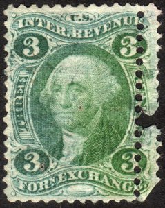 1862, US 3c, Foreign Exchange, Used, Extra perforation Error, Sc R16c