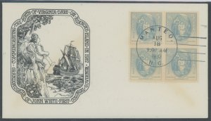 US 796 1937 5c Virginia Dare, block of 4 on unaddressed FDC with a Historic Art Cachet