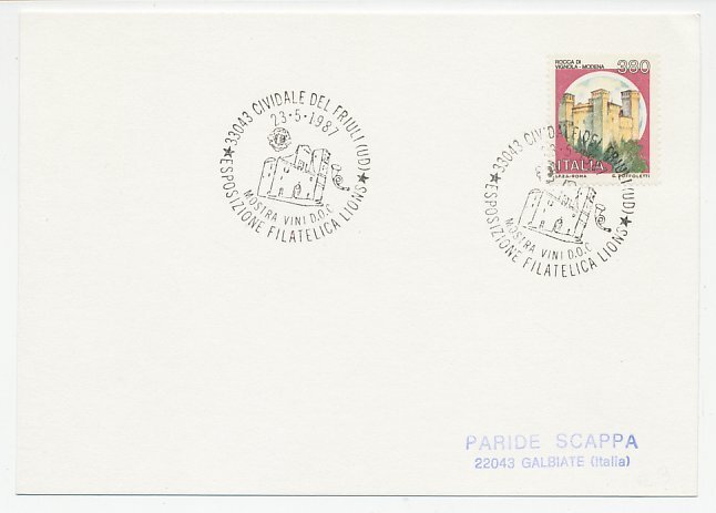 Card / Postmark Italy 1987 Wine show - Lions International