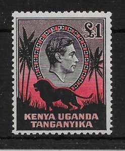 KENYA, UGANDA & TANGANYIKA SG150 1938 £1 BLACK & RED p11¾x13 MTD MINT (r)