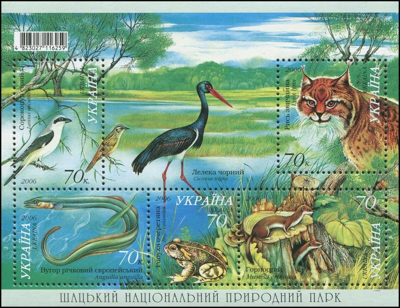 Ukraine 2006 Sc 639 Birds stork shrike lynx snake frog ermine CV $3