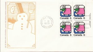 1973 Canada- FDC - Sc 625 - Christmas - Ice Skate - PB UR