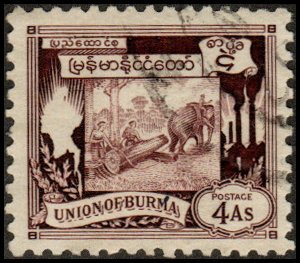 Burma 110 - Used - 4a Elephant / Teak Log (1949) (2) +