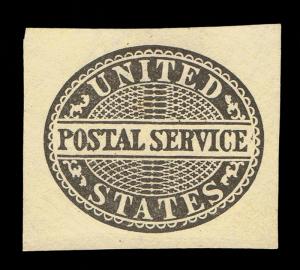 GENUINE SCOTT #UO15 POSTAL SERVICE MINT LARGE CUT SQUARE 1877 BLACK ON AMBER