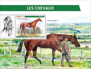 Central Africa - 2023 Thoroughbred Horses - Stamp Souvenir Sheet - CA230306b