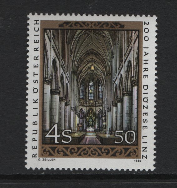 Austria  #1302  MNH  1985  Linz Diocese . Cathedral interior