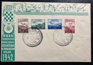 1942 Zagreb Croatia First Day Cover FDC Sc#B7-B10 Model Plane In Flight Issue B