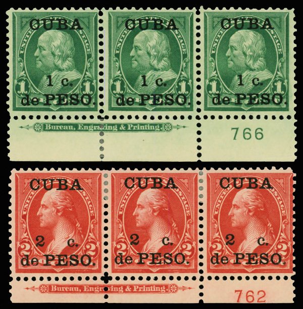 Cuba (U.S.: 1898-1903) #221 & 222Ac Mint hrs fine to very fine  imprint and p...