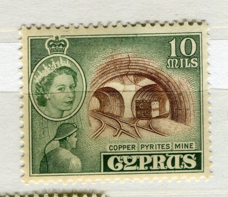 CYPRUS; 1955 early QEII pictorial issue fine Mint hinged 10m. value