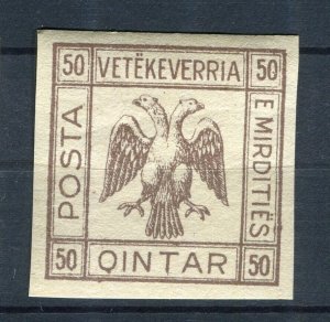 ALBANIA; 1913 Double Headed Eagle Imperf local Tax issue Mint hinged 50q.