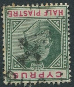 1902 Cyprus ½pi with good strike of R.P.O. 4  railway postmark.