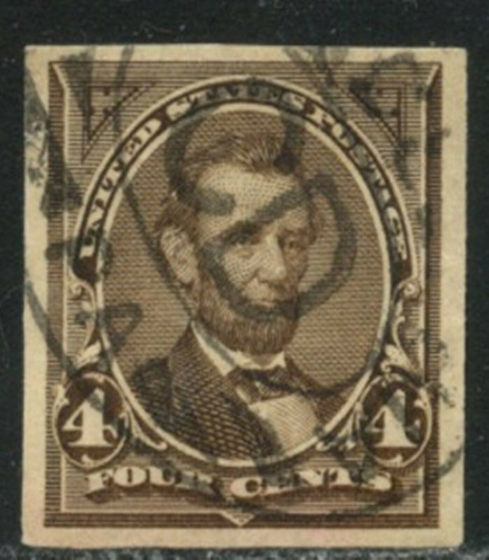 US Sc#254 1894 4c Lincoln Unwatermarked Appears Imperforate VF Used