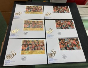 UNITED NATIONS 1995 50TH ANNIVERSARY OF THE U.N. SET  6 FIRST DAY COVERS  A363