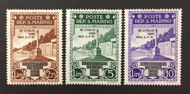 San Marino 1943 #224-6, Downfall of Fascism, Unused/MH.