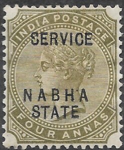 INDIA-NABHA SGO13 1888 4a OLIVE-GREEN OFFICIAL MTD MINT