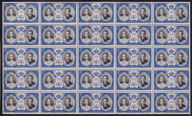 Monaco 1956 Sc 366, 367, 368 Shts/25 ea Princess Grace Kelly Rainier Stamp MNH