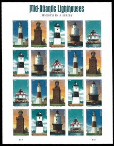 PCBstamps   US #5621/5625 Sheet $11.00(4x5x{55c})Mid-Atlantic Lighthouses, MN...