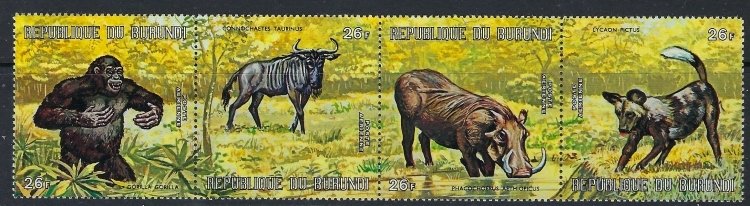 Burundi C150 MNH 1971 Animals strip of 4l been folded (ak4333)