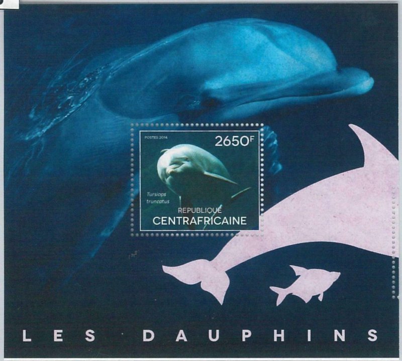 876  - CENTRAL AFRICAN R. - ERROR - MISSPERF stamp sheet 2014   DOLPHINS