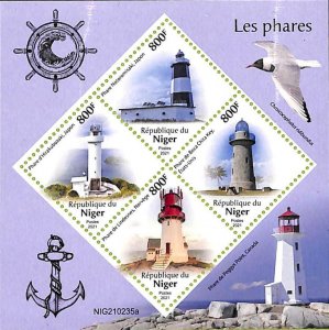 A8433 - NIGER -  Stamp Sheet - 2021 Architecture Lighthouses Birds