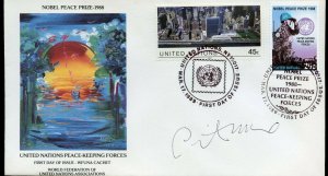 UN WFUNA 1989  PEACE KEEPING COMBO FDC II CACHET DESIGN BY PETER MAX AUTOGRAPHED