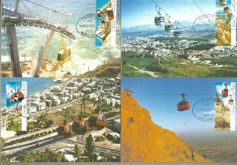 Israel 2002 Cable Cars Masada Haifa Rosh Haniqra Menara Maximum Cards 