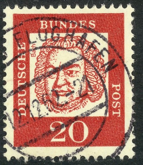 GERMANY 1961-64 20pf Johann Sebastian Bach Portrait Issue  Sc 829 VFU