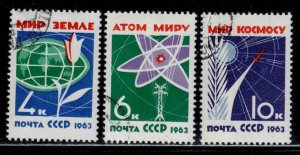 Russia #2720-22 ~ Clpt Set of 3 ~ Flower, Globe, Rocket, Atom ~ CTO, LHM  (1963)