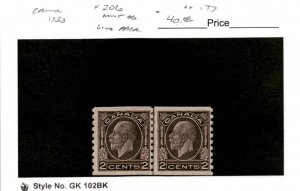 Canada, Postage Stamp, #206 Mint Hinged Line Pair, 1933 King George (AH)