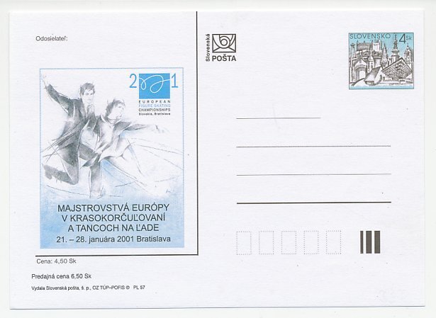 Postal stationery Slovakia 2001 Figure Skating - European Championships