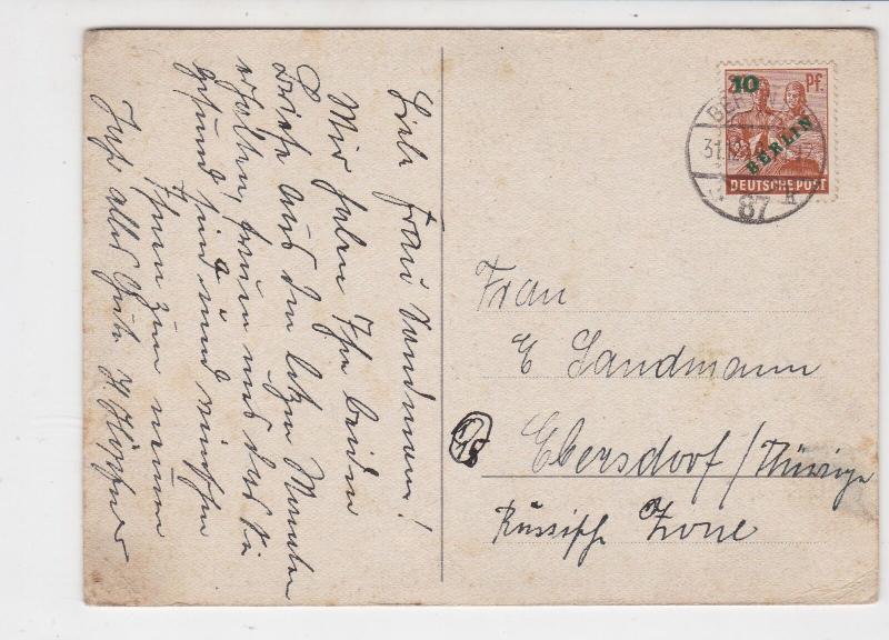 Germany 1949 Berlin Overprint Berlin Cancel Snowscene Stamps Card Ref 24119