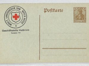 GERMANY WW1 Unused GERMANIA 3pf Postal Stationery Card RED CROSS Heilbronn RC143