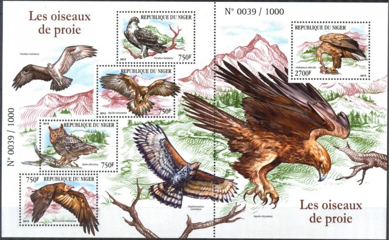 Niger 2015 Birds of Prey joint Sheet (sh+S/S) MNH