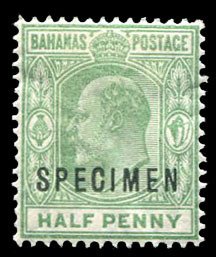 Bahamas #44S (SG 71s) Cat£55, 1906 1/2p green, overprinted Specimen, hinged