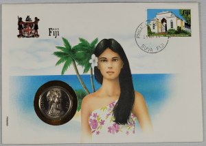 1985 Fiji PNC Cover FDC And Uncirculated 20 Cent Backstamp UN Stamps