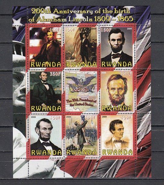 Rwanda, 2009 Cinderella issue. Abraham Lincoln sheet of 8 + Label..