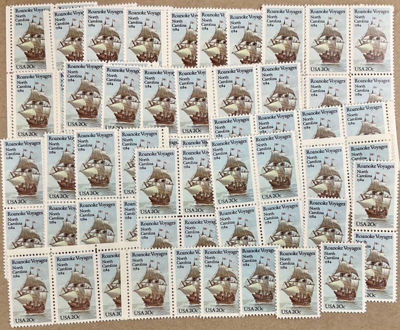 2093   Roanoke Voyages 400th Anniversary 100 MNH  20 cent stamps    FV $20  1984