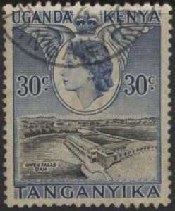 Kenya (KUT) 108 (used) 30c Owen Falls Dam, Eliz. II, ultra & black (1954)