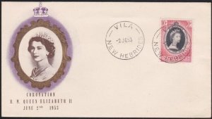 NEW HEBRIDES 1953 Coronation commem FDC - Vila cds.........................B3839