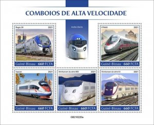 Guinea-Bissau - 2021 Speed Trains on Stamps - 5 Stamp Sheet - GB210220a