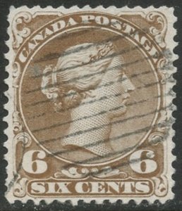 CANADA Sc#27 1868 6c Dark Brown Large Queen VF Centered Used