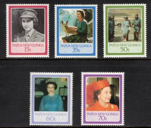 PAPUA NEW GUINEA 1986 QE II 60th Birthday; Scott 640-44; MNH