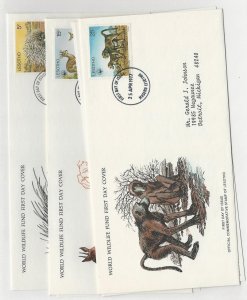 Lesotho, Postage Stamp, #229, 232-232 First Day Covers, 1977 WWF Animals