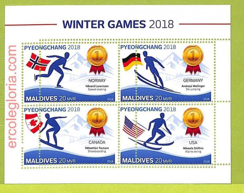 B0569 - MALDIVES - MISPERF ERROR Stamp Sheet - 2018 - Sport, Winter Games-