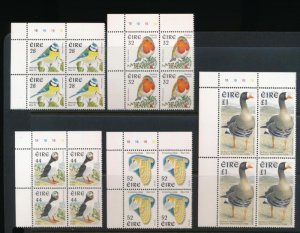 IRELAND 1036-1040 MINT NH PLATE BLOCK 4 MATCHED 1B 1B 1B BIRDS