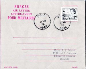 Canada 6c QEII Centennial 1970 CFPO 5000, Lahr, Germany Forces Air Letter to ...