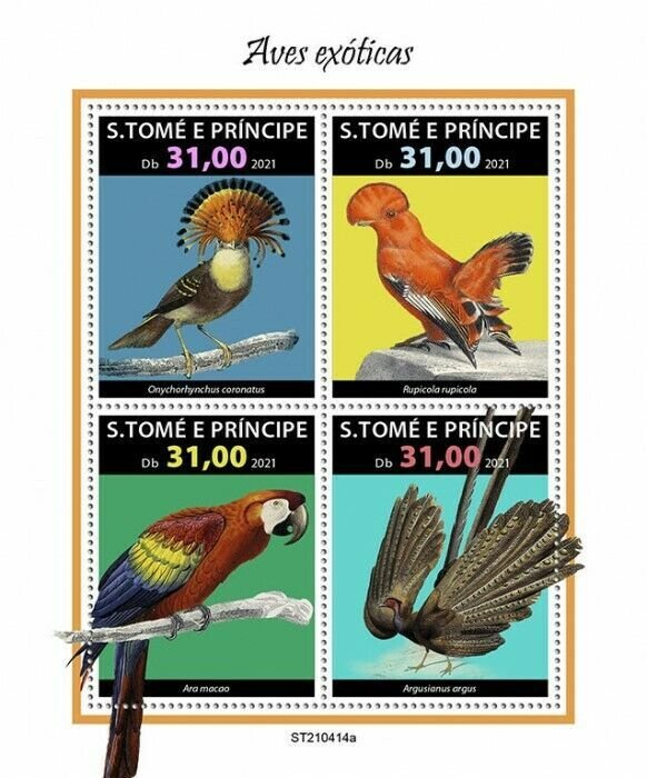 Sao Tome & Principe 2021 MNH Exotic Birds on Stamps Macaws Parrots 4v M/S