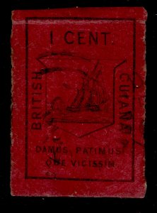 BRITISH GUIANA QV SG9, 1c black/magenta, FINE USED. Cat £6500. RPS CERT