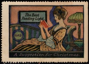 Vintage US Poster Stamp Suggestion For Christmas The Best Reading Light Use Gas