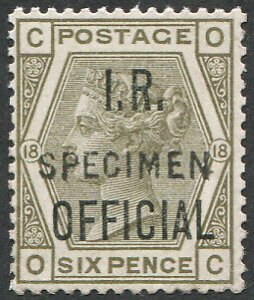 GB Officials 1882 IR 6d sgO4s ovpt ‘Specimen’ type 15 very fine mint, scarcer